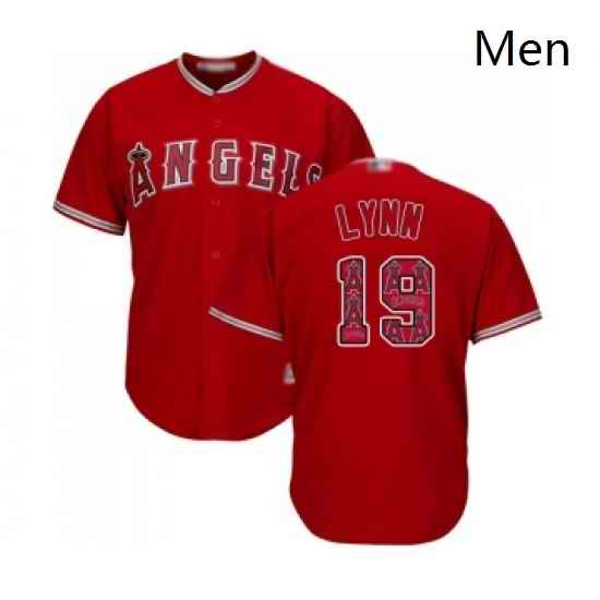Mens Los Angeles Angels of Anaheim 19 Fred Lynn Authentic Red Team Logo Fashion Cool Base Baseball Jersey